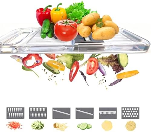 ZKIRON Mandoline Slicer for Kitchen, 6-in-1 Multifunctional Handheld Vegetable Cutter with Transparent Body & Safety Guard, Potato Slicer Cucumber Julienne Shredder, Compact Salad Prep Gadget