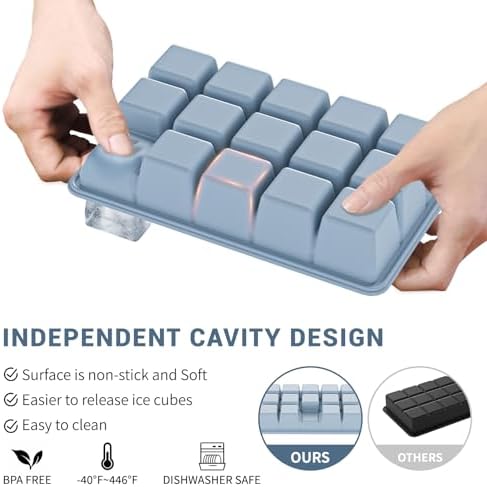 Silicone Ice Cube Tray 2 Pack - EASY RELEASE ice cube tray with lid, BPA Free Ice Cubes Trays for Freezer,ice cube mold for Cocktail,Whiskey (Blue)