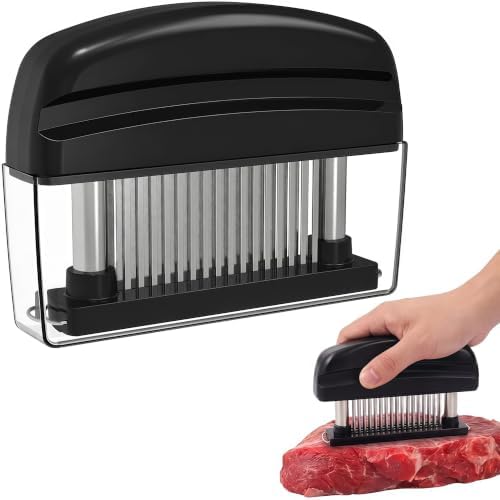 2026 Meat Tenderizer,Needle Meat Tenderizer,48 Blade Meat Tenderizer Tool,Manual Stainless Steel Steak Tenderizer Needle with Safety Clear Base,Kitchen Meat Tenderizer for Grilling Cooking (Black)