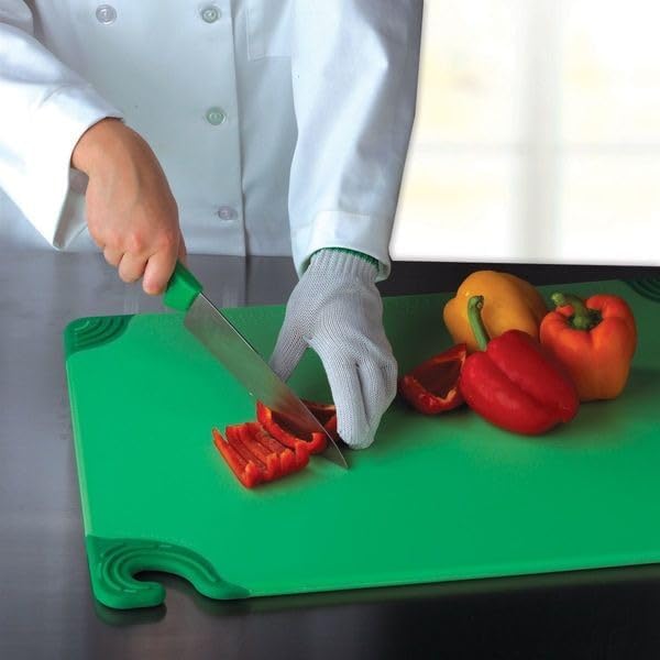 San Jamar Saf-T-Grip Plastic Cutting Board with Safety Hook, 9" x 12" x 0.375", Green