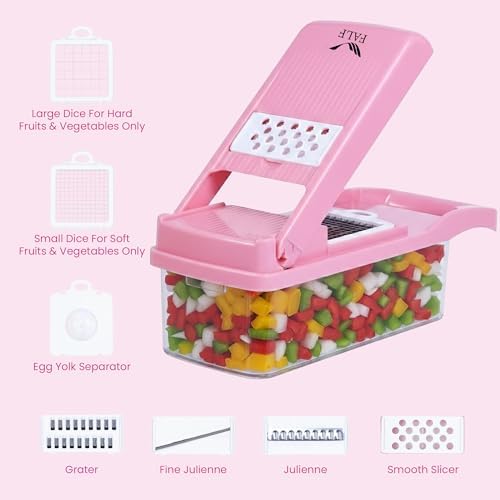 16-in-1 Vegetable Chopper & Mandoline Slicer with Container, Food Chopper, Onion Dicer, Cheese Grater, Vegetable Cutter for Potato, Carrot, Cucumber, Garlic, Meal Prep, Pink
