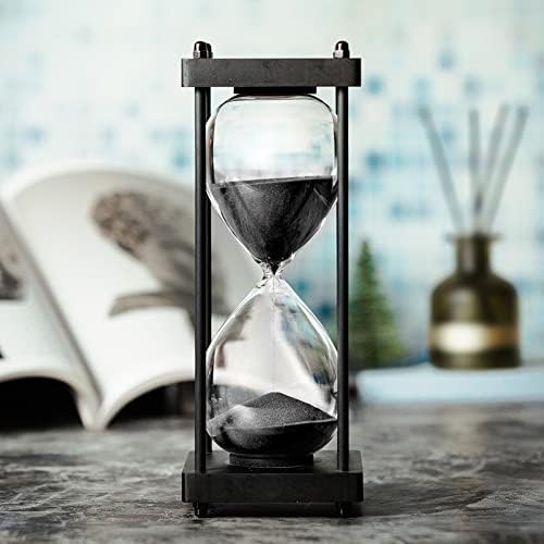 Hourglass Timer 60 Minute, Black Wooden Sand Timer, Black