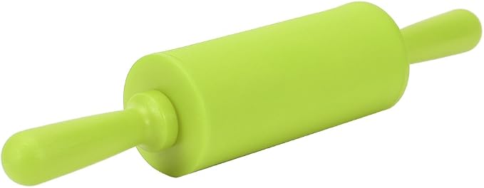 Fdit Non-Stick Silicone Rolling Pin Dough Rollers for Baking and Rolling Dough with Wooden Handle for Home Kitchen Children Cake 9 Inch(Green)