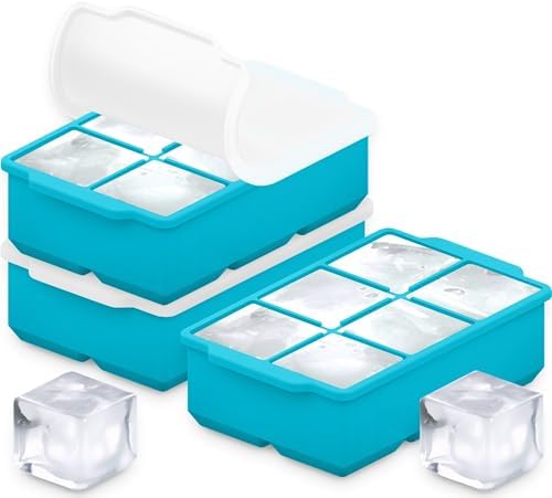 KitchFort® Large Silicone Ice Cube Tray (3-Pack) - 2" Big Ice Mold with Lid