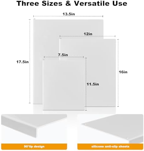 3-Piece Acrylic Cutting Board Set with Counter Lip, 3 Sizes (17.5x13.5/16x12/11.5x7.5Inch) for Kitchen Countertops, Non-Slip Durable White Countertop Protector, Ideal for Home Decor Housewarming Gifts