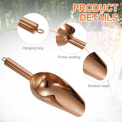 uxcell 4pcs Metal Ice Scoop, 9.8 inch Stainless Steel Ice Scooper for Kitchen Party Bar Wedding Use, Rose Gold