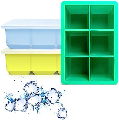 Excnorm Silicone Ice Cube Trays, 3‑Pack Large Square Molds with Lid