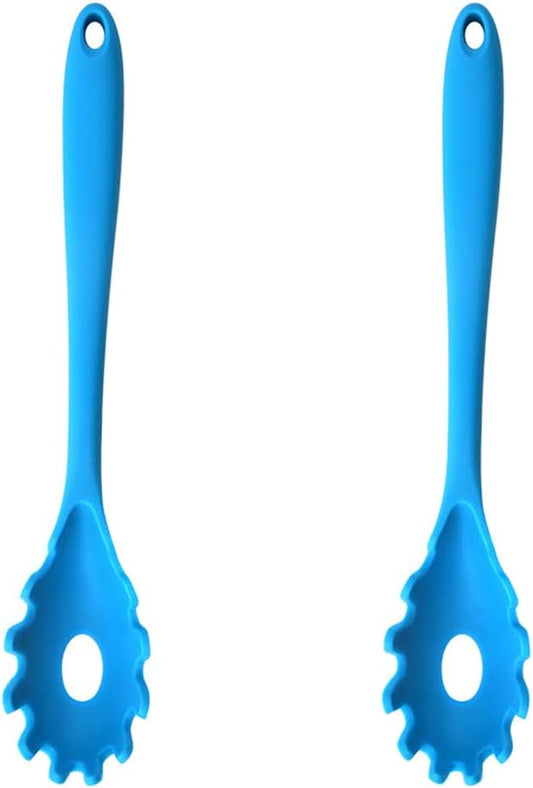 Magik 1-2 Pack Silicone Pasta Fork Heat Resistant Noodle Spaghetti Server Spoon (Blue, 2 Pack)