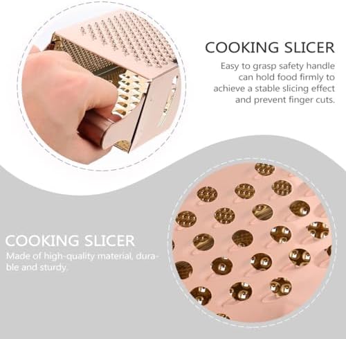 DOITOOL Professional Cheese Grater, Box Grater for Cheese Stainless Steel Vegetable Slicer 4 Sided Food Shredder Food Slicer for Vegetables, Ginger, Potatoes, Rose Golden