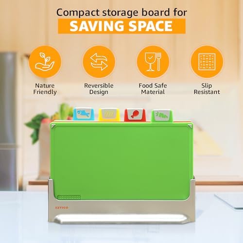 Cutting Board Set 12"L x 9"W: 4-Piece Color-Coded, Non-Slip, BPA-Free, Perfect kitchen essentials for new home, Dishwasher Safe with Premium Scissors & Chopping Board Organizer, Quality kitchen stuff.