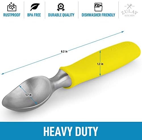 Zulay Heavy Duty Ice Cream Scoop - Stainless Steel Ice Cream Scooper With Non-Slip Rubber Grip - Durable Ice Cream Spade - Anti-Thaw Icecream Scoup For Frozen Ice Cream & Gelato (Yellow)