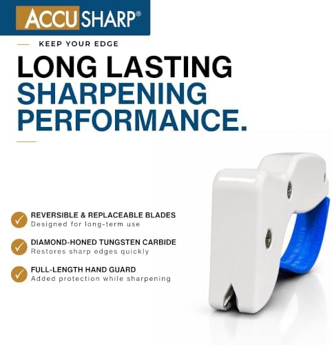 AccuSharp Knife Sharpener, Ergonomic Comfortable Handle, Compact & Easy to Use, Restore and Hone Straight & Serrated Knives, White