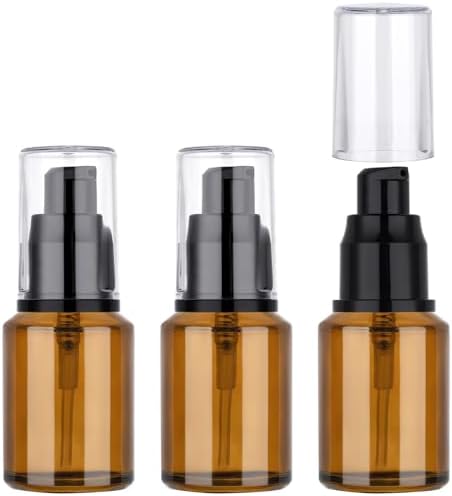 Segbeauty 1oz Frosted Empty Glass Pump Bottle Dispensers, 3 Pack 30ml Travel Size Pump Bottles, Reusable Lotion Container Foundation Bottle for Travel, Refillable Cosmetic Containers for Women Amber