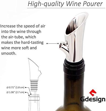 Gdesign Wine Aerator Pourer - Premium 304 Stainless Steel Wine Decanter Spout with Air Tube - No Drip, No Spill Design - Instant Aeration for Enhanced Flavor - Perfect Wine Gift Set for Enthusiasts