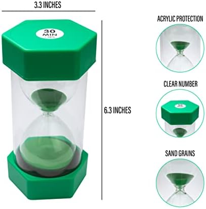 Sand Timer for Kids - 30 Minute Green - 6.3 inches Hour Glass Acrylic Covered Clock for Classroom, Home & Kids Room - Large Single Pack
