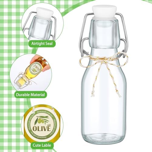 Queekay 20 Pack Mini Swing Top Glass Bottles with Labels