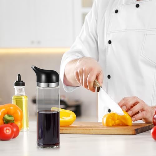 2 Pcs Soy Sauce Dispenser 8 oz, Glass Non Drip White and Black