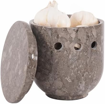 Marble Garlic Keeper With Lid for Kitchen Counter Decor