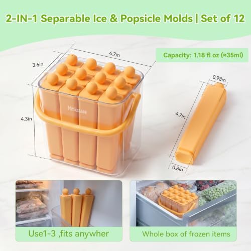 12 Individual Lidded Silicone Ice Cube Trays, Easy Release