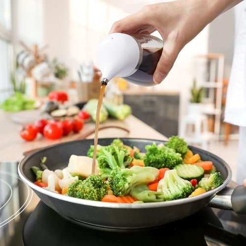 2 Pcs Cruet Dispenser Set 5 oz, Black Glass Soy Sauce Dispenser, Small Olive Oil and Vinegar Bottles, Soy Sauce Bottle, Non Drip Spout Cruet Bottle Container for Kitchen Cooking