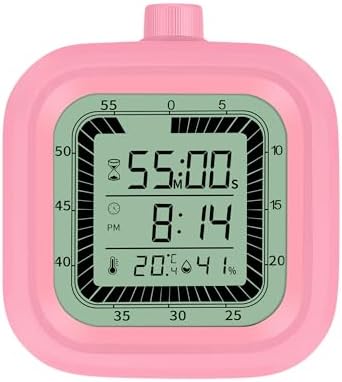4 in 1 Visual Digital Visual Timer Battery Operation Alarm Clock with Humidity Temperature Monitor Magnetic Wall Mount Kitchen Study Timer for Classroom Office Bedroom Pink