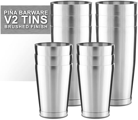 Piña Barware Stainless Steel Commercial Bar Boston Shaker Tin Set - 28oz. & 18oz. / Brushed Finish (V2-6 Pairs, Commercial Bar Pack)