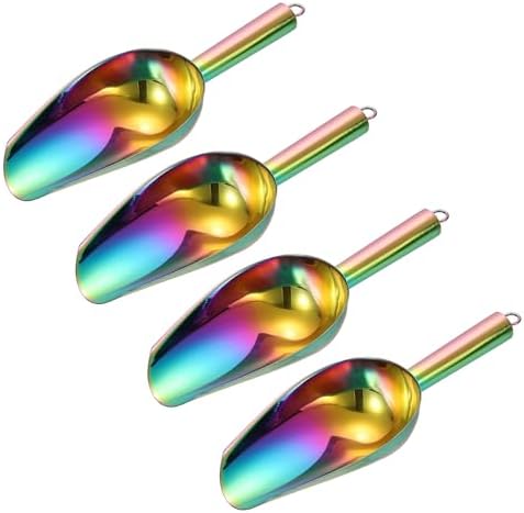 uxcell 4pcs Metal Ice Scoop, 9.8 inch Stainless Steel Ice Scooper for Kitchen Party Bar Wedding Use, Rainbow