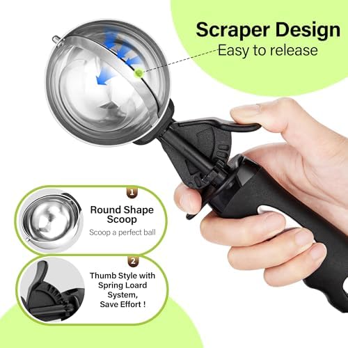 Ice Cream Scoop with Trigger, 5 Tbsp Cookie Scoop for Baking, 2.45 Oz Cookie dough Scooper, Large Ice Cream Scooper, Stainless Steel Portion Scoop, 72.7 ml