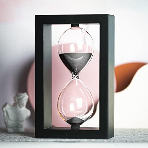 SAMLONG Hourglass 60 Minute Decorative Sand Timer, Wooden Black Sand Clock