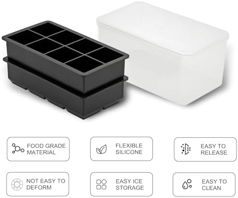 Bangp Large Silicone Ice Cube Tray with Bin and Tongs,2 Pack,Black