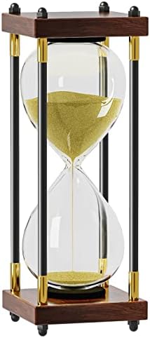 Hourglass Sand Timer 60 Minute: Large 10 Inch Wooden Sand Clock,Reloj De Arena 60 Minutoes, Vintage Sand Watch 60 Min, One Hour Glass Sandglass for Home Office Desk Decor, Gold