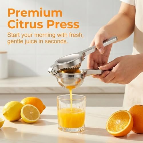 Handheld Lemon Juice Squeezer, Lemon Squeezer Stainless Steel, Manual Fruit Juice Squeezer, Heavy Duty Citrus Press Juicer, Ergonomic Hand Press Juicer for Lime, Orange, Grapefruit, Pomegranate (1pcs)