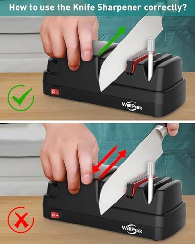 4-Stage Professional Electric Knife & Scissor Sharpener for Home Commercial Chef, Diamond Abrasive for Straight Edge Chef Knives, Detachable Ceramic Hone Rod for Serrated Knives Polishing