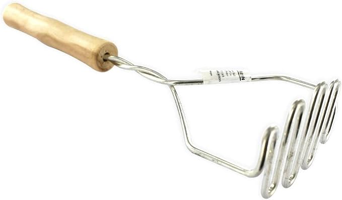Fackelmann 521417 Manual Masher, Vegetable Press, Professional Potato Masher, Vegetable Crusher, Wood, Stainless Steel, 29 x 9.5 x 5.5 cm, Brown