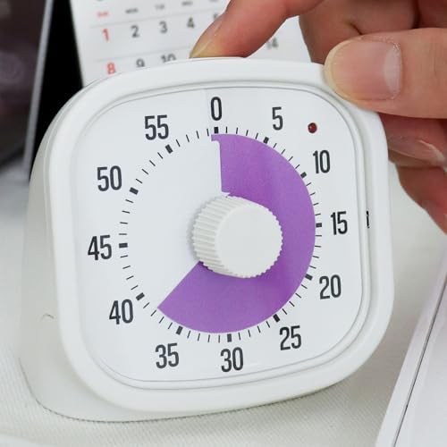 Tiempo Square 60-Minute Visual Analog Timer, Pause Function, 6 Alarm Modes, Magnetic Productivity Focus Desk Timer for Kids, ADHD, Study, Work, Kitchen, Purple