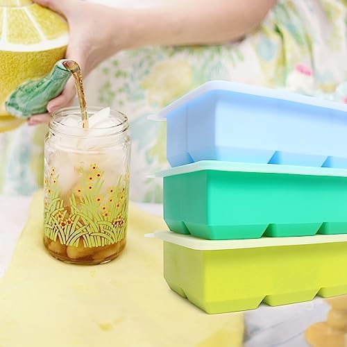 Excnorm Silicone Ice Cube Trays, 3‑Pack Large Square Molds with Lid