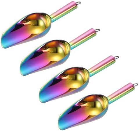 uxcell 4pcs Metal Ice Scoop, 8.3 inch Stainless Steel Ice Scooper for Kitchen Party Bar Wedding Use, Rainbow