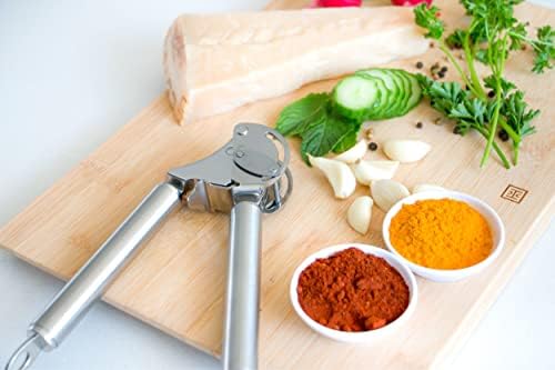 HUTCH Moda Award Winning Auto Scraping Garlic Press - 18/10 Stainless Steel - Unpeeled Garlic Mincer to Mince, Press, and Crush Garlic Effortlessly - Keeping Your Fingers Clean! - Dishwasher Safe