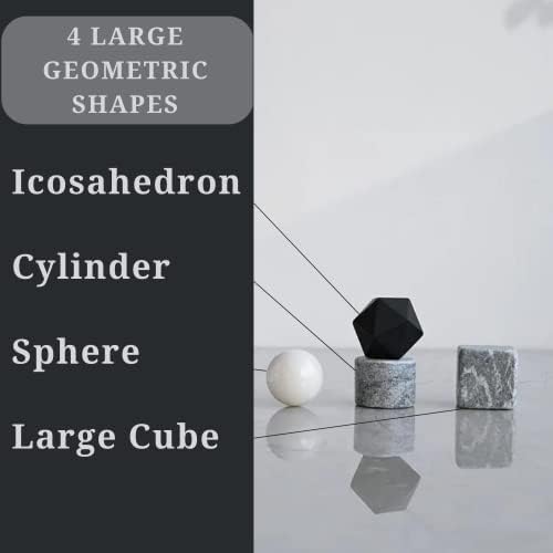 A&A Wonders Premium Whiskey Stones 100% Natural Granite Set of 4 Chilling Rocks Stone Reusable Ice Cubes for Drinks with Velvet Carrying Pouch, Gift for Whiskey Lovers (4 Geometrical Shapes)