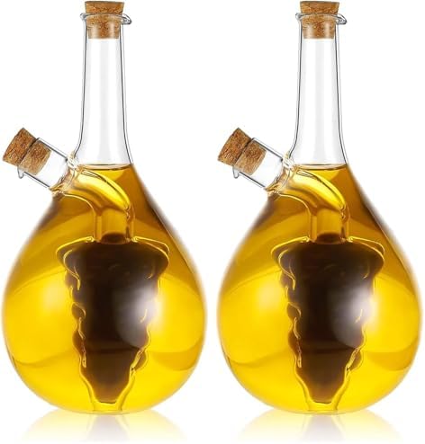 Oil and Vinegar Dispenser, 2 in 1 Glass Olive Oil and Vinegar Cruet Dispenser Bottle, Kitchen Olive Soy Sauce Dispenser Double Pourer Spout for Kitchen Cooking Container (Pack of 2)