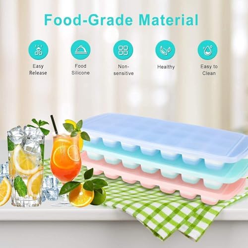 Small Ice Cube Trays with Lid,Mini Ice Cube Trays for Freezer 3 Pack