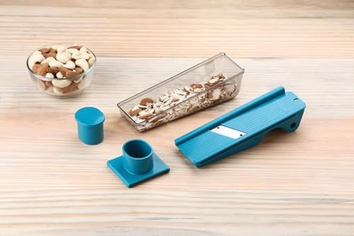 Plastic Dry Fruit & Vegetable Slicer with Storage Box | Sharp Stainless Steel Blade | Manual Cutter for Almonds, Cashews, Carrots, Cucumbers & More | Easy-to-Use Kitchen Tool (Multicolor)