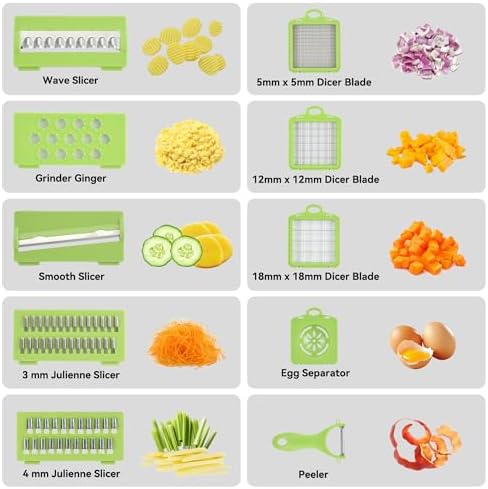 Vegetable Slicer, 14 in 1 Multifunctional Vegetable Slicer & Slicer, Manual Vegetable Cutter for Cubes, Sticks, Slices, Strips & Quarters