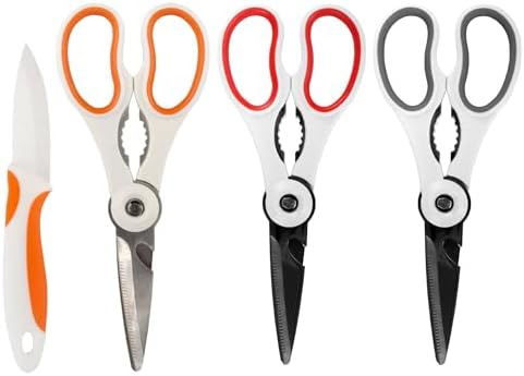 Premium 4-in-1 Kitchen Shears with Paring Knife Set - 3 Sets (9 Scissors & 3 Knives)