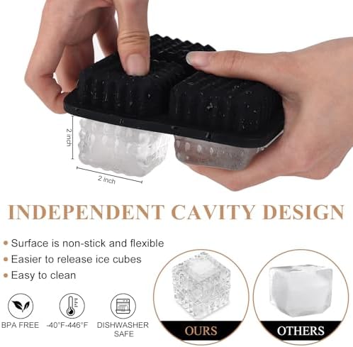 2-Inch Whiskey Ice Cubes Mold,Large Square Ice Cube Mold, Silicone