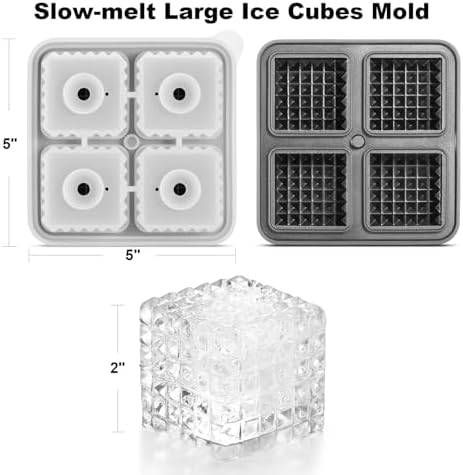 Nax Caki 3D Square Ice Cube Tray, Large Square Silicone Fun Shapes Whiskey Ice Mold with Funnel for Cocktails, Bourbon,Brandy, Whiskey Gifts for Men Black