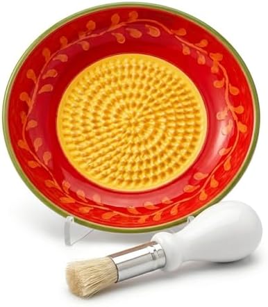 Ceramic Garlic Grater Plate Bowl Dish Spanish Tomato Grater Plate Cheese Crusher Grinder Ginger Grating Plates Tool Herb Stripper Handmade Pottery Grader Peeler Brush Stand Kitchen Gadget