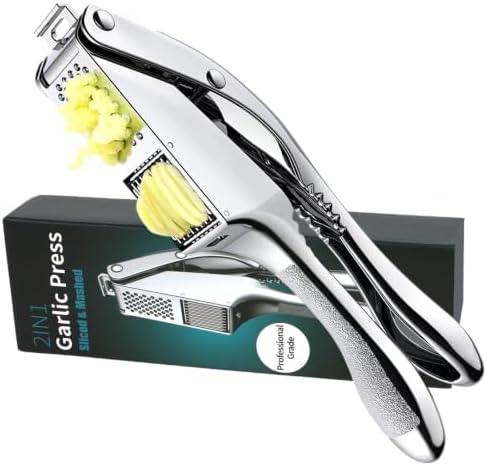 Garlic Press and Slicer 2 in 1, Heavy Duty Garlic Mincer, Crusher with Ergonomic Handle - Perfect for Home Cooks and Professional Chefs Alike.
