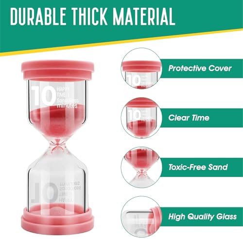 Sand Timer for Kids 4 Pack Colorful Hourglass 3min, 5mins, 10mins, 30mins Sand Clock Timer for Classroom, Games and Kids Room