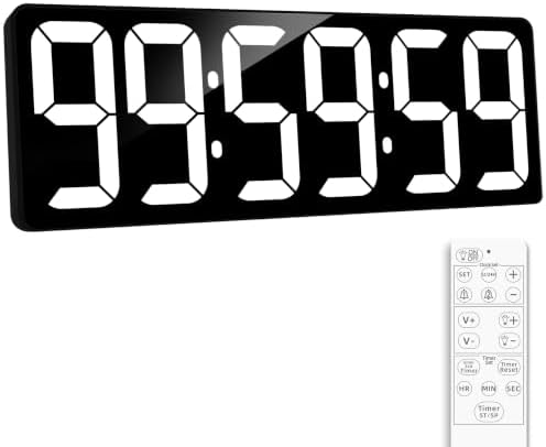 17.2" Large Digital Timer Wall Clock with Remote Control, Count Down Up Digital Timer, Auto DST LED Big Digital Clock for Bedroom Kitchen Living Room Office Gym Home Decor, White